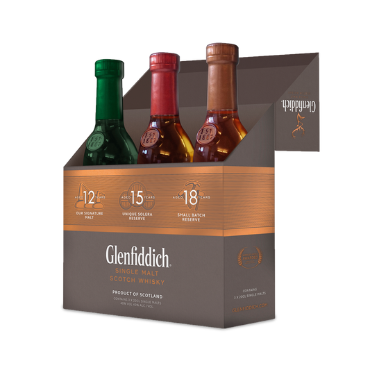 Glenfiddich 12+15+18 år Gavesæt / 40% / 3 x 20 CL m. kop