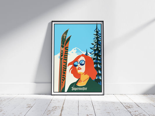Jägermeister Plakat - Kvinde med ski - 50x70 cm